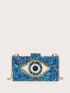 Colorblock Eye Graphic Box Bag, Chain Shoulder Evening Purse, Glitter Clutch Bag For Party & Wedding