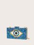 Colorblock Eye Graphic Box Bag, Chain Shoulder Evening Purse, Glitter Clutch Bag For Party & Wedding