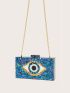 Colorblock Eye Graphic Box Bag, Chain Shoulder Evening Purse, Glitter Clutch Bag For Party & Wedding