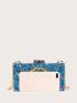 Colorblock Eye Graphic Box Bag, Chain Shoulder Evening Purse, Glitter Clutch Bag For Party & Wedding