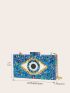 Colorblock Eye Graphic Box Bag, Chain Shoulder Evening Purse, Glitter Clutch Bag For Party & Wedding