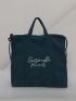 Corduroy Letter Embroidery Shopper Bag