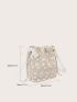 Floral Embroidered Twilly Scarf Decor Drawstring Design Straw Bag