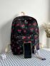 Cherry Print Functional Backpack With Bag Charm