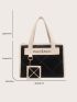 Quilted Letter Graphic Contrast Binding Square Bag