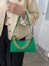 Neon-Green Crocodile Embossed Chain Decor Baguette Bag