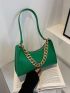 Neon-Green Crocodile Embossed Chain Decor Baguette Bag