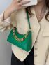 Neon-Green Crocodile Embossed Chain Decor Baguette Bag