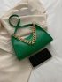 Neon-Green Crocodile Embossed Chain Decor Baguette Bag