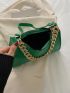 Neon-Green Crocodile Embossed Chain Decor Baguette Bag