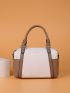 Two Tone Letter & Litchi Embossed Boston Bag