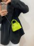 Mini Neon Lime Letter Graphic Litchi Embossed Dome Bag