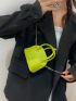 Mini Neon Lime Letter Graphic Litchi Embossed Dome Bag