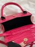 Mini Neon-pink Crocodile Embossed Flap Square Bag