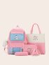 5pcs Cartoon Graphic Colorblock Bag Set