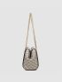 Geometric Pattern Piping Trim Chain Shoulder Tote Bag