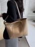 Letter Embossed Shoulder Tote Bag