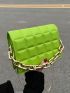 Mini Neon-Green Chain Decor Quilted Flap Square Bag