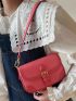 Mini Neon-Pink Buckle Decor Flap Square Bag