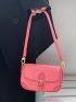 Mini Neon-Pink Buckle Decor Flap Square Bag