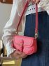 Mini Neon-Pink Buckle Decor Flap Square Bag