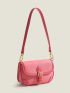 Mini Neon-Pink Buckle Decor Flap Square Bag