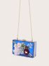 Mini Faux Pearl & Flower Decor Transparent Chain Box Bag