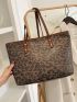 Leopard Pattern Contrast Binding Shoulder Tote Bag