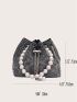 Studded Decor Faux Pearl Beaded Drawstring Design Chain Bucket Bag