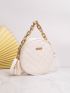 Mini Argyle Quilted Tassel & Chain Decor Circle Bag