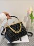 Quilted Chain Decor Kiss Lock Square Bag