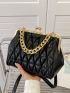 Quilted Chain Decor Kiss Lock Square Bag