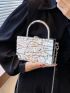 Mini Metallic Top Handle Textured Chain Box Bag