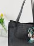 Crocodile Embossed Twilly Scarf Decor Shoulder Tote Bag