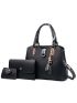 3pcs Snakeskin Embossed Tote Bag Set With Heart Charm, Best Work Bag For Women