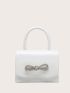 Mini Artificial Patent Leather Rhinestone Bow Decor Flap Square Bag