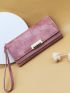 Textured Long Wallet With Wristlet