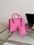 Neon Pink Stitch Detail Double Handle Square Bag With Coin Purse