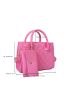 Neon Pink Stitch Detail Double Handle Square Bag With Coin Purse