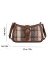 Plaid Pattern Buckle Decor Baguette Bag