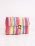 Color Block Twist Lock Flap Chain Straw Bag