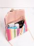 Color Block Twist Lock Flap Chain Straw Bag