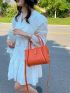 Neon Orange Double Handle Square Bag