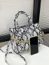 Snakeskin Embossed Chain Decor Double Handle Square Bag