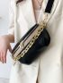 Chain Decor Color Block Saddle Bag