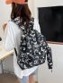 Butterfly Print Patch Detail Functional Backpack With Pencil Case