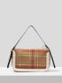 Plaid Pom Pom Decor Flap Square Bag