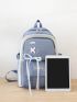 4pcs Lace-up Letter Patch & Release Buckle Decor Functional Backpack Set