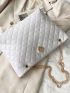 Quilted Crown & Faux Pearl Decor Shoulder Tote Bag