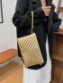 Artificial Patent Leather Metallic Chevron Square Bag